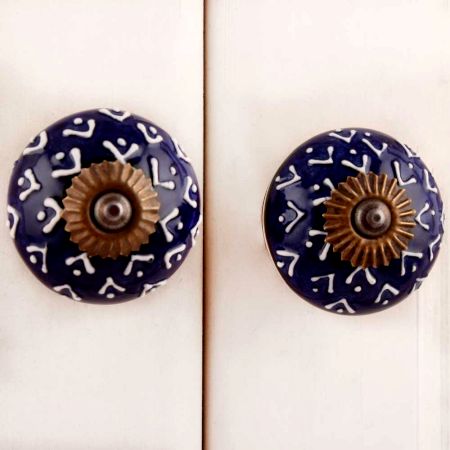 Navy Blue White Designer Knob